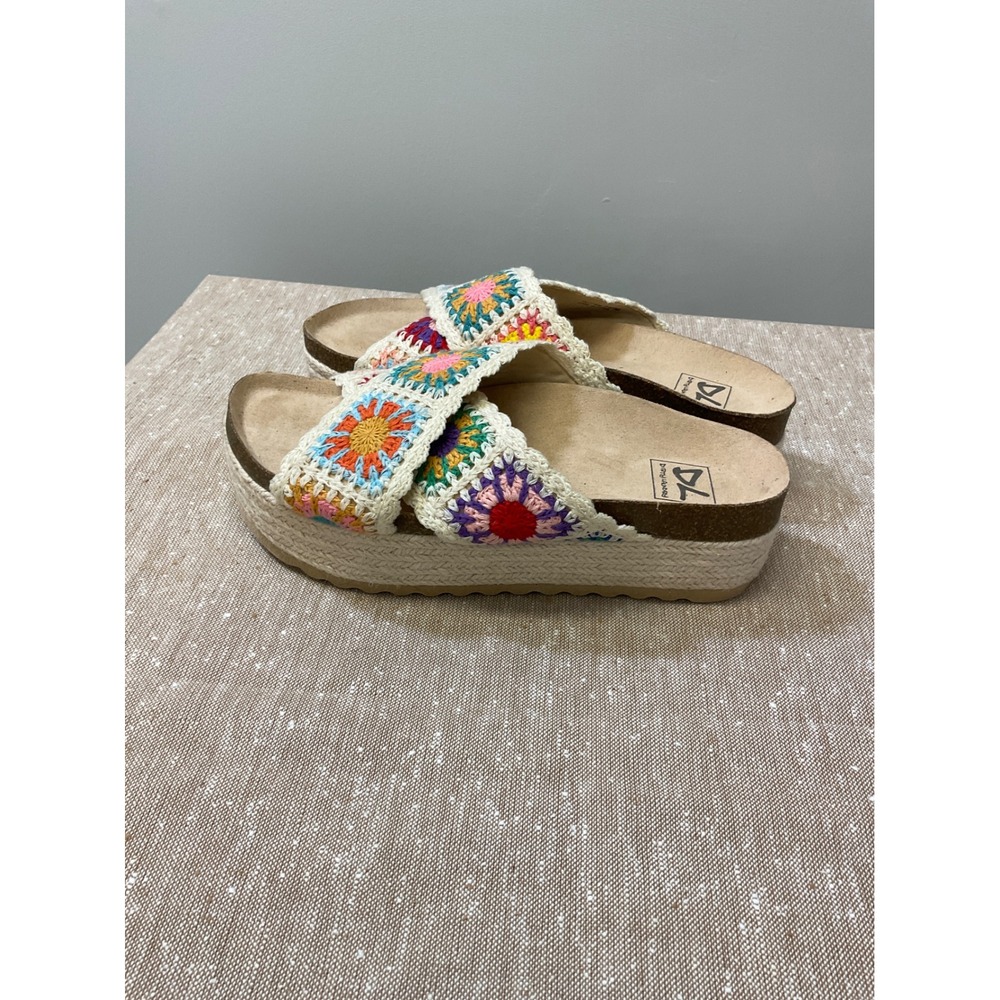 Dirty Laundry Tacoma Crochet Granny Square Platform Slide Sandals Boho 7.5
